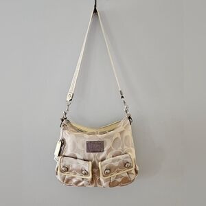 Rare Coach Signature Poppy Hobo Bag 16496 in Beige/Cream with Shoulder Strap